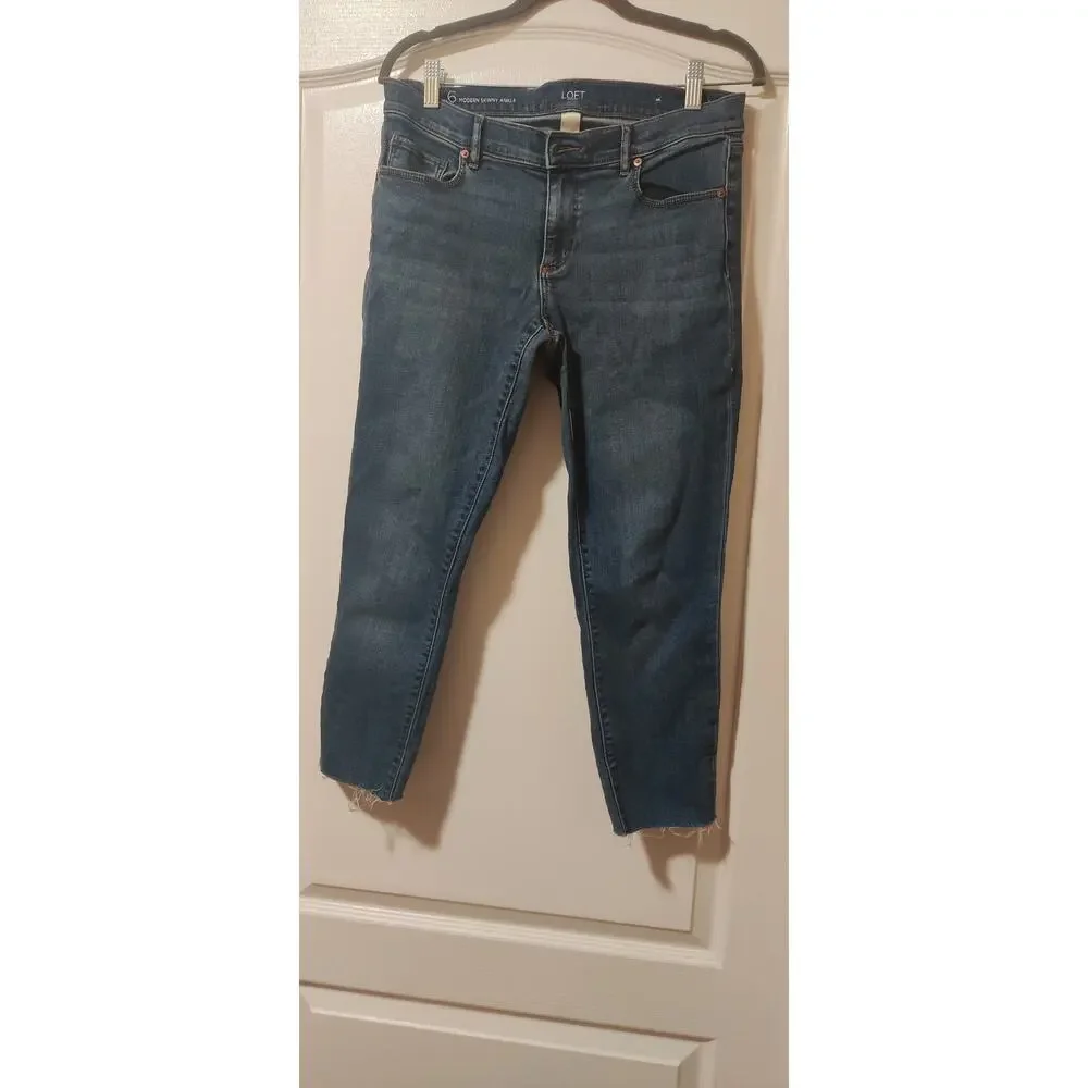 Ann Taylor LOFT Skinny Ankle Raw Hem Dark Wash Jeans Size 6 Denim Casual Boho